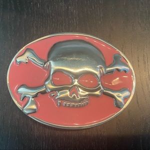 Pink & Silver Skull Metal Belt Buckle